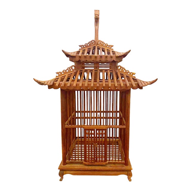 Pagoda Style Teak Wood Bird Cage For Sale
