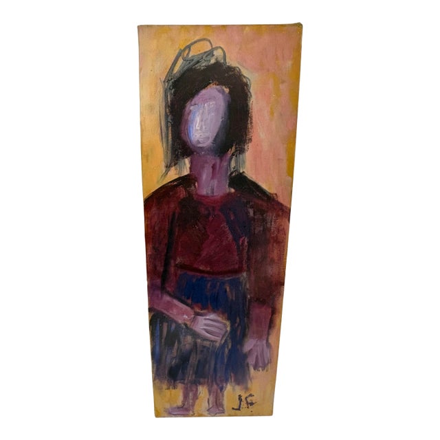 Abstract Oil Painting of a Whimsical Female by JoAnne Fleming, Signed (36” X 12”) For Sale