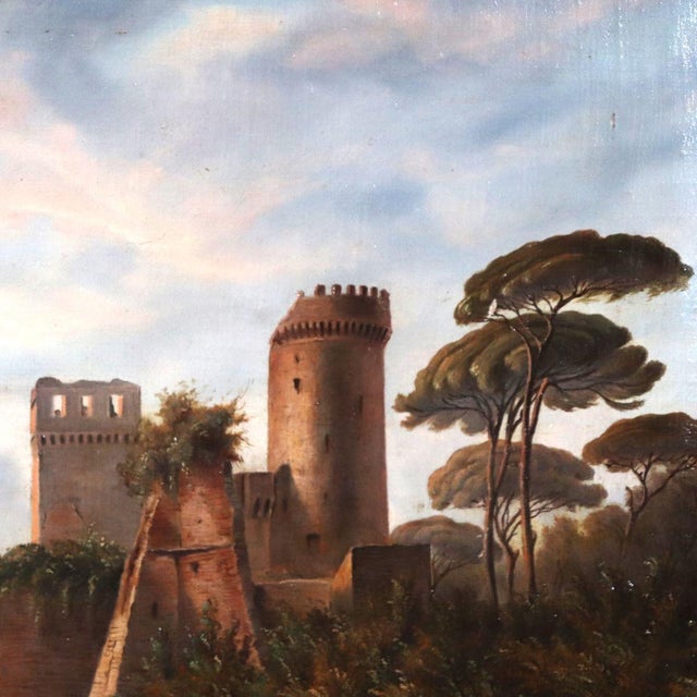 M.G., Landscape with Castle, 18th Century, Oil Painting on Canvas, Framed For Sale - Image 8 of 18