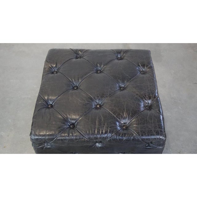 Large Black Square Chesterfield Coffee Table in Cowhide Leather For Sale - Image 6 of 11