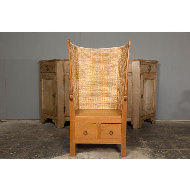 Orkney Island Scottish Oak Wingback Chair with Two Drawers, Vintage For Sale - Image 10 of 12