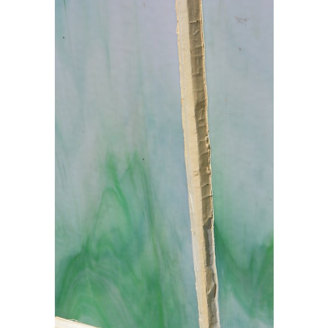 English Vintage Large Green Blue & White Slag Glass 6 Pane Window Panel From Va Church For Sale - Image 3 of 18