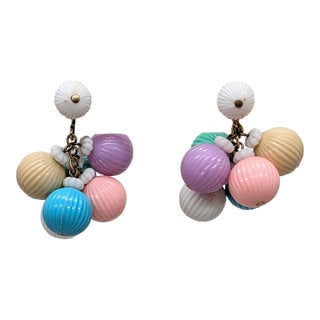 Vintage 1960s Signed Napier Pastel Dangles Clip Earrings- 2 Pieces For Sale