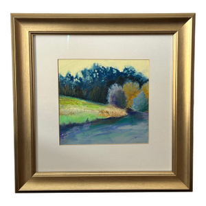 Original Landscape Painting by Sue Lockwood – “Kellogg Forest” – Oil Pastel Artwork of Trees & Water