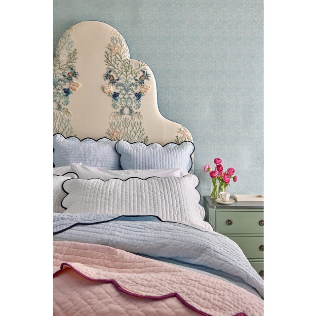 Textile Kassatex x Chairish Quilted Scallop Queen Coverlet, White/Navy For Sale - Image 7 of 7