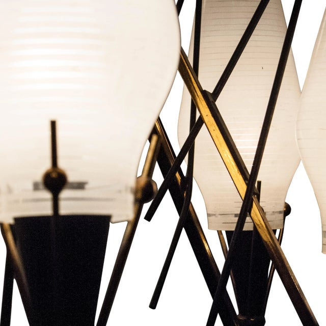 Gold Mid-Century Modern Circular Gold White Brass and Glass Pendant Lamp, Italy, 1950s For Sale - Image 8 of 9