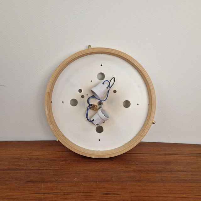 Mid-Century Glass and Oak Flush Mount, 1970s, in Flawless conditions. Designed 1970 to 1979 Up to 250V (Europe/UK...