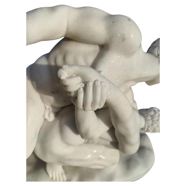 Italian Artist, Carrara Sculpture Depicting Two Wrestlers, 20th Century, Marble For Sale - Image 6 of 10