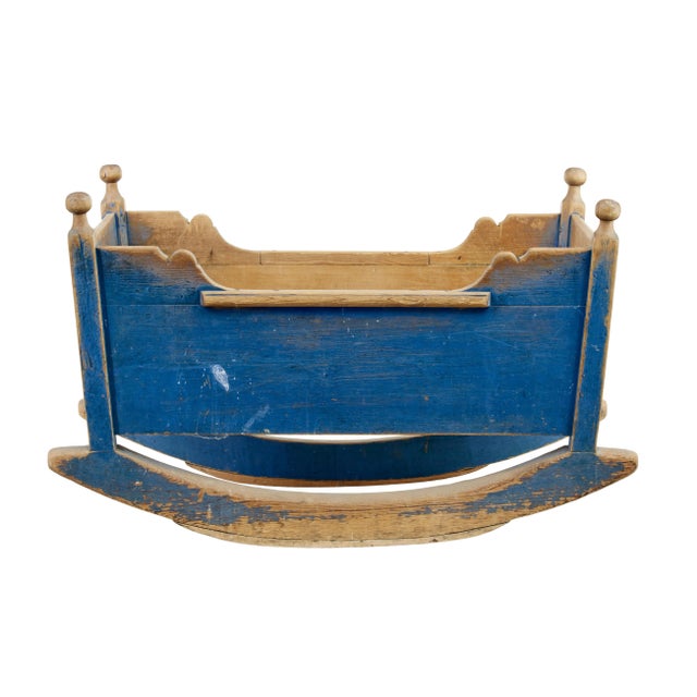 original condition traditional swedish rocking cradle circa 1860. painted in traditional blue colours with personalised...