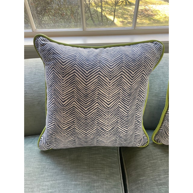 Contemporary Quadrille Zig Zag Down Pillows With Leather Trim For Sale - Image 3 of 7