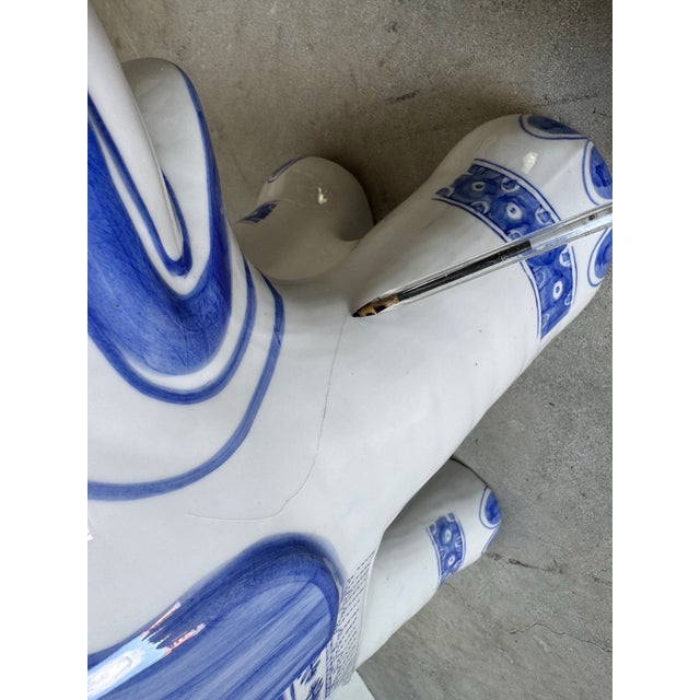Vintage Handmade Blue & White Ceramic Elephant Garden Stool For Sale - Image 11 of 12