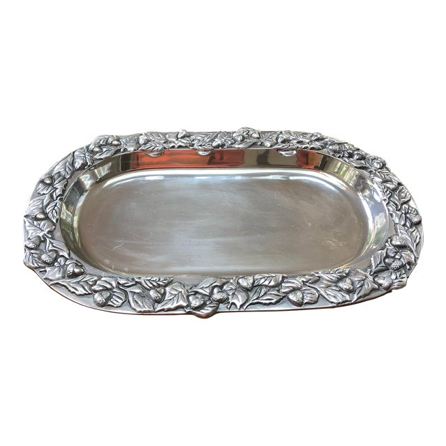 1990s Pewter Tray With Decorative Trim For Sale