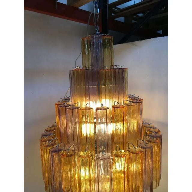 Contemporary Amber and Violet Tronchi Murano Style Glass Chandelier by Simoeng For Sale - Image 3 of 9