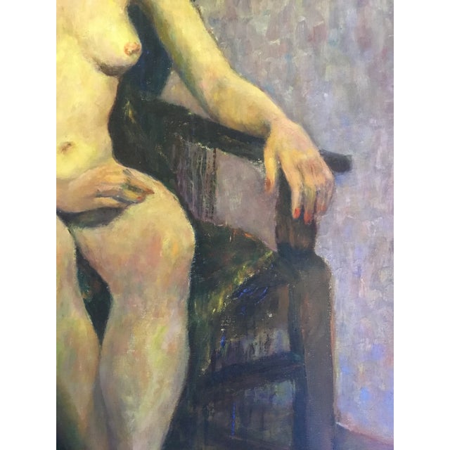 Vintage Painting - Full Length Portrait - Seated Female Nude - Oil on Canvas - Mid 20th C. For Sale - Image 4 of 12