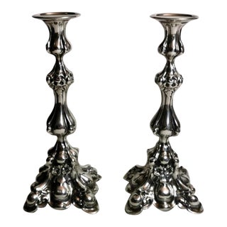 1950s Silver Rococo Style Italian Candlesticks - a Pair For Sale