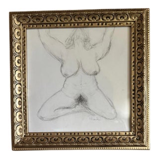 Framed Female Nude Charcoal Drawing Signed “Marek” For Sale