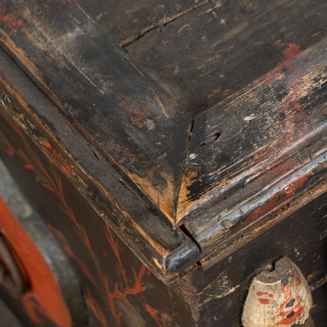 Blue Original Hand Painted Flat Top Trunk Dated 1890 From Hungary For Sale - Image 8 of 17
