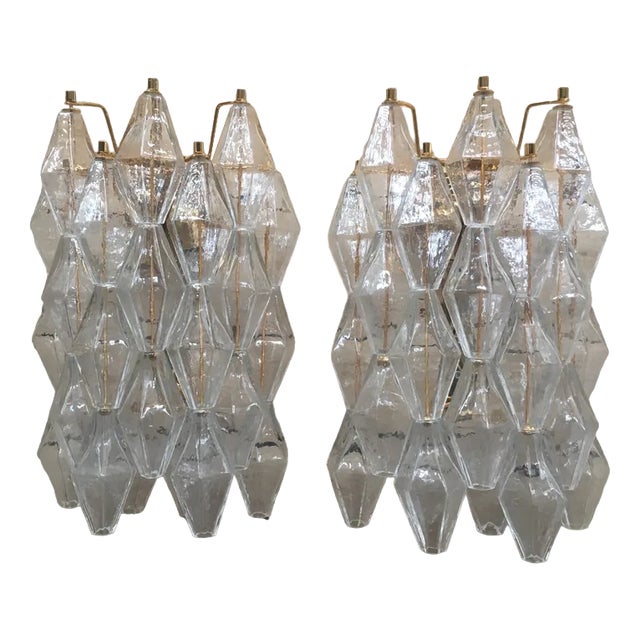 Murano Glass Poliedri Sconces with Gold 24 Karat Metal Frame from Simoeng, Set of 2 For Sale