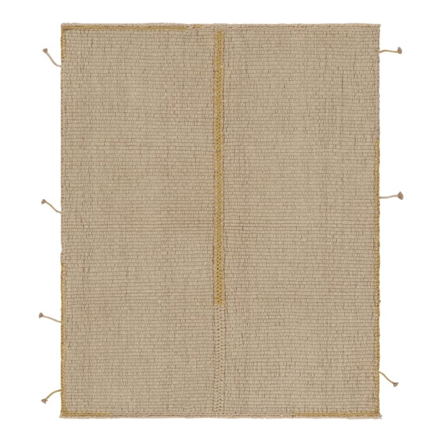 Rug & Kilim's Accent Kilim, Beige Textural Stripes With Yellow Accents For Sale