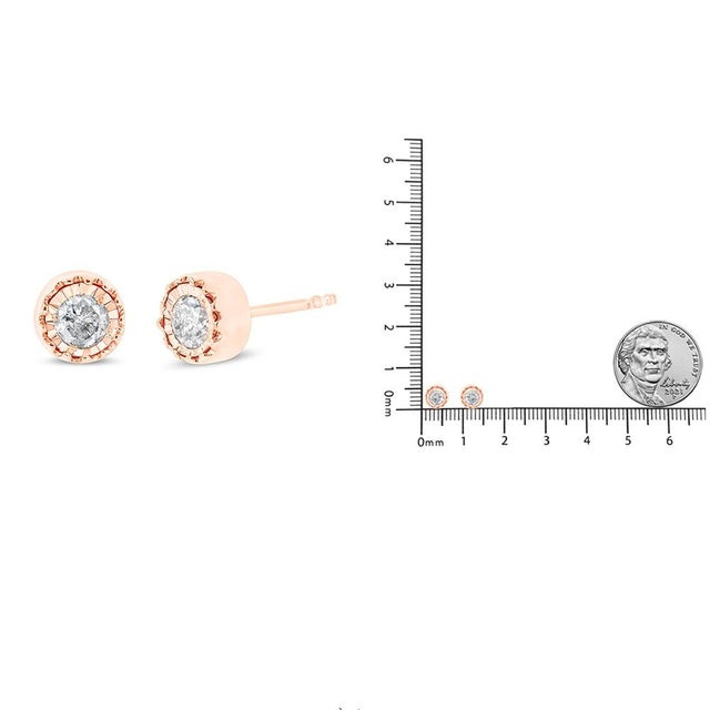 Early 21st Century 10K Rose Gold Plated .925 Sterling Silver 3/8 Cttw Diamond Miracle Set Stud Earrings (J-K Color, I-3 Clarity) For Sale - Image 5 of 5