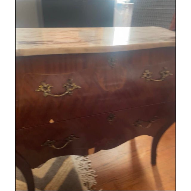 Antique French Louis XV Style Bombe Chest With Marble Top For Sale - Image 11 of 12