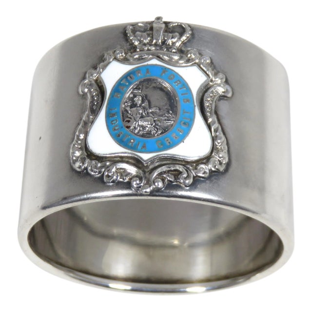 Antique Sterling Silver Enamel Quebec Canada Souvenir Napkin Ring For Sale