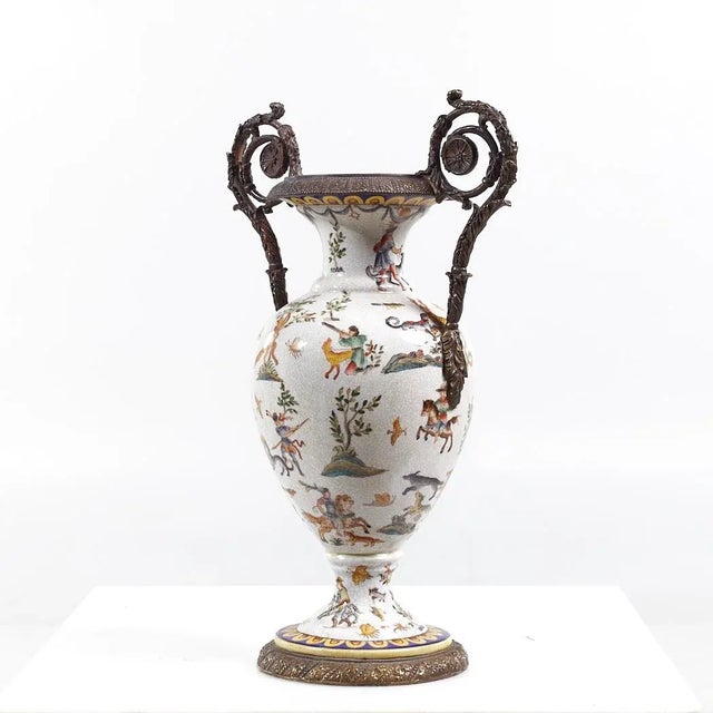 White Ornate Bronze and Ceramic White Vase For Sale - Image 8 of 8