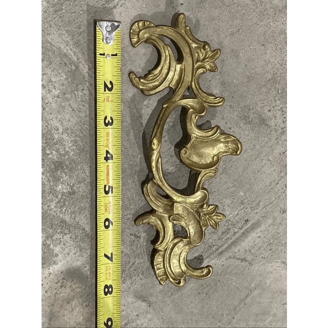 Antique French Provincial Style Curved Painted Metal Solid Brass Drawer Pull For Sale - Image 4 of 4