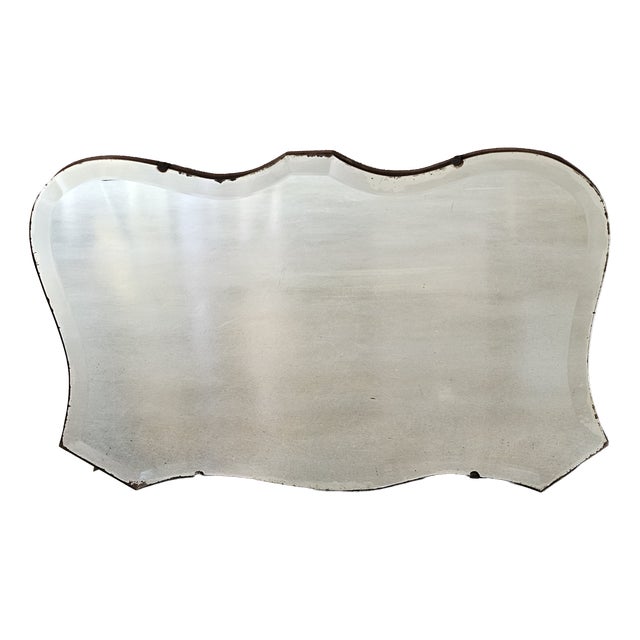 Vintage Beveled Glass Mirror on Wooden Base with Hanging Chain, 1930s For Sale