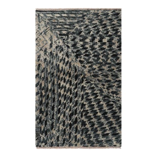 Rug & Kilim’s Abstract Rug With Black and Teal Blue Geometric Patterns For Sale