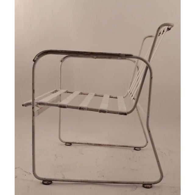Mid-Century Modern Set of Four Wrought Iron and Plastic Strap Garden Patio Chairs For Sale - Image 3 of 11