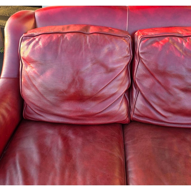 Hancock & Moore Sundance Burgundy Leather Sofa With Nailhead Trim and Turned Bun Feet For Sale - Image 15 of 18