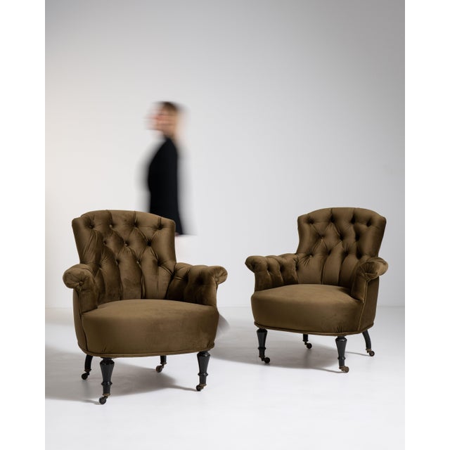 Pair of Napoleon III Velvet Upholstered Armchairs, Second Empire Style, France, Circa 1880 For Sale - Image 13 of 14