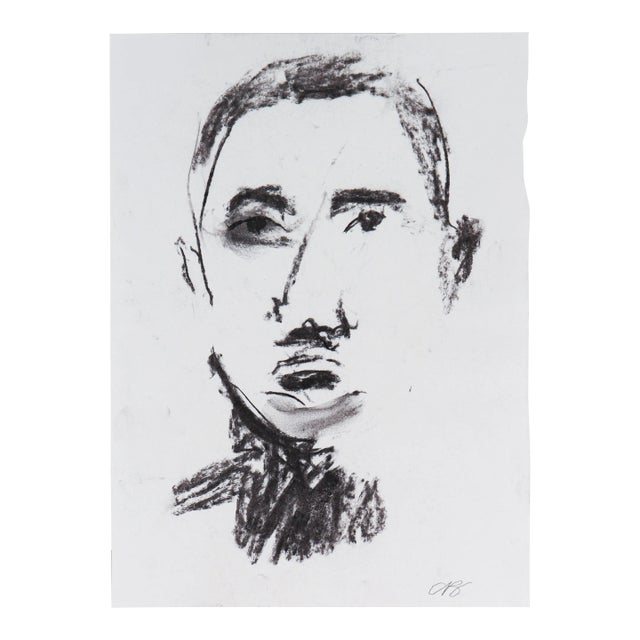 Bold Monochrome Portrait 20th Century Modernist Charcoal For Sale