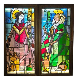 Stained Glass Panels with Saint Justa and Saint Rufina Motifs, 1860s, Set of 2