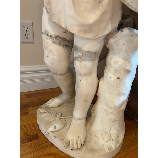 Emil Wolff Carved Marble Child Young Girl Flower 1800s Sculpture For Sale - Image 6 of 13