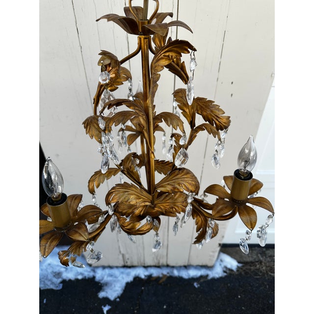 Hollywood Regency Vintage Petite Hollywood Regency Three Arm Fixture With Prisms For Sale - Image 3 of 7