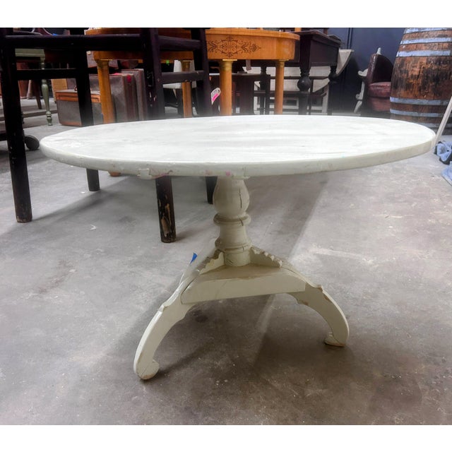 Shabby Chic Vintage White Painted Oval Pedestal Side Table For Sale - Image 3 of 12