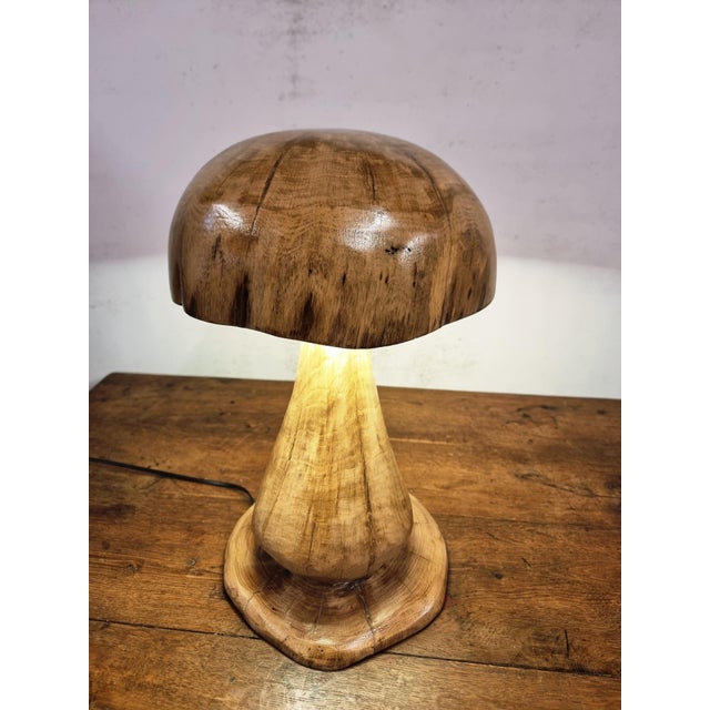 Handcrafted Oak Mushroom Table Lamp, 2010s For Sale - Image 17 of 18