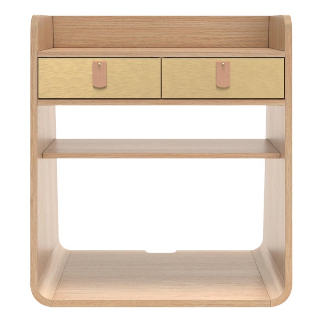 Brushed Brass Suzon Floating Nightstand in Natural Oak by Harto For Sale