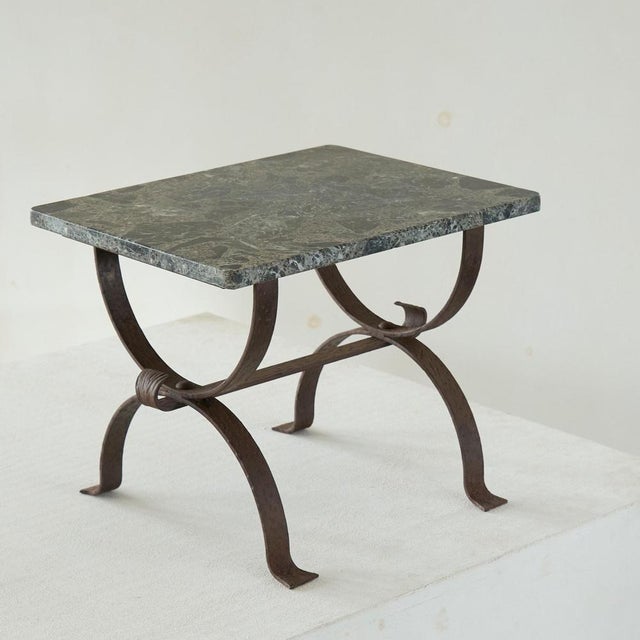 Art Deco Side Table in Wrought Iron and Marble. Wonderful side or occasional table in hand wrought iron with a period...
