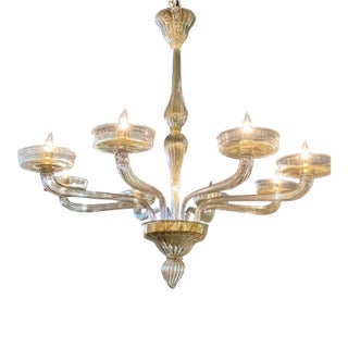 Murano Gold Glass 8-Arm Chandelier For Sale