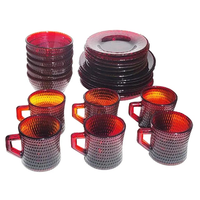 Ruby Red 1960s Vintage Ruby Red Arcoroc Vercors 4-Piece Breakfast and Coffee/Tea Service, Set of 24 For Sale - Image 8 of 8