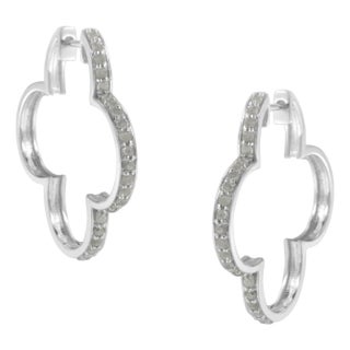.925 Sterling Silver 1.0 cttw Diamond 4 Leaf Clover Shape Hoop Earrings(I-J Color, I3 Clarity) For Sale