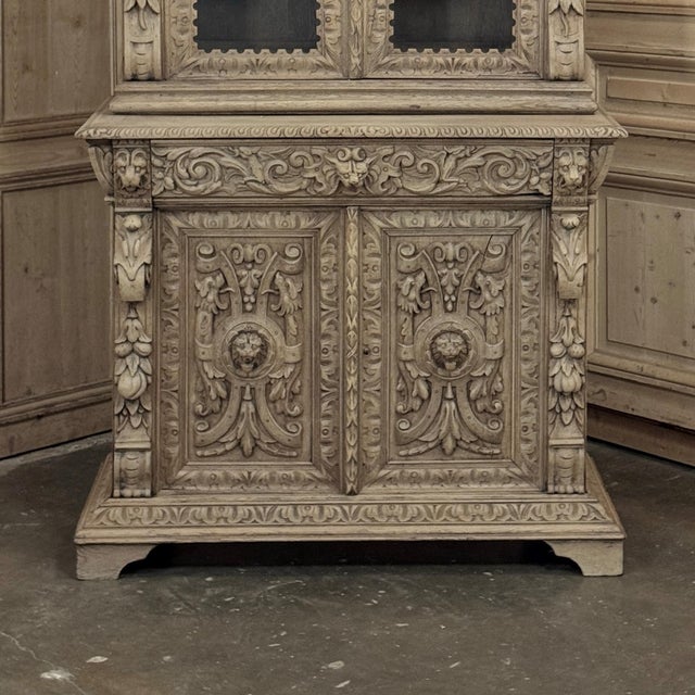 19th Century French Renaissance Revival Carved Bookcase in Stripped Oak For Sale - Image 10 of 18
