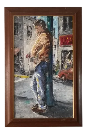 1960s Vintage Still Life Cityscape Abstract Oil Painting