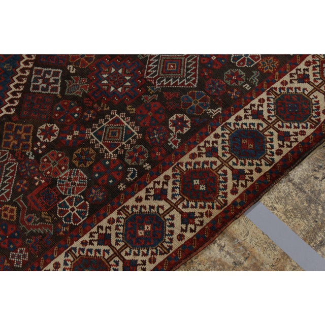 Textile Hand-Knotted Antique Persian Qashqai Rug in Red, Black, Blue Geometric Pattern For Sale - Image 7 of 8