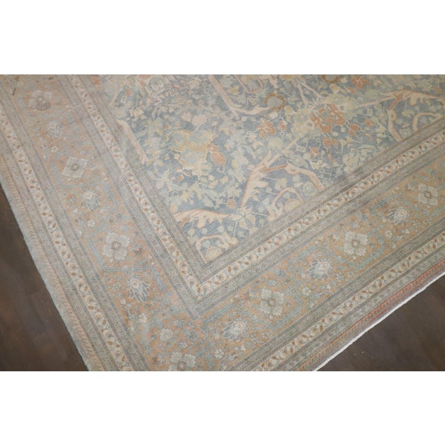 Blue Antique Zabihi Collection Brown Soft Blue Persian Tabriz Rug - 11'3" x 14'10" For Sale - Image 8 of 12
