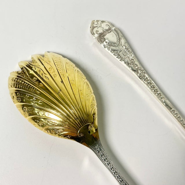 Vintage Hollywood Regency Art Deco Boho Chic Etched Plated Stainless Salad Utensils - A Pair For Sale - Image 12 of 12