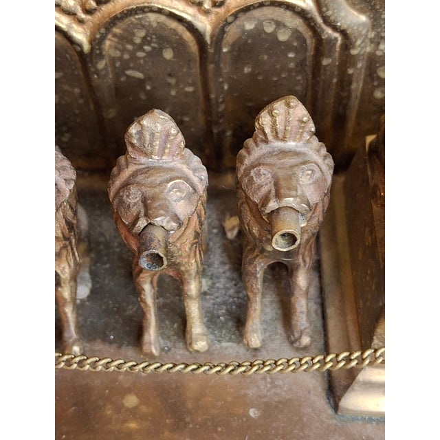 Antique European Brass Lion Menorah Rare 19th Century Hinged Oil Lamp Hanukkah Chanukiah Judaica For Sale - Image 11 of 18